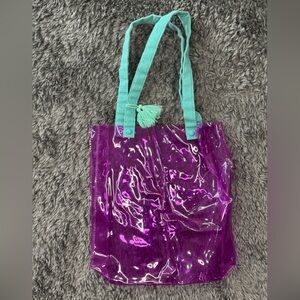 Transparent Purple Tote Bag with Teal Straps